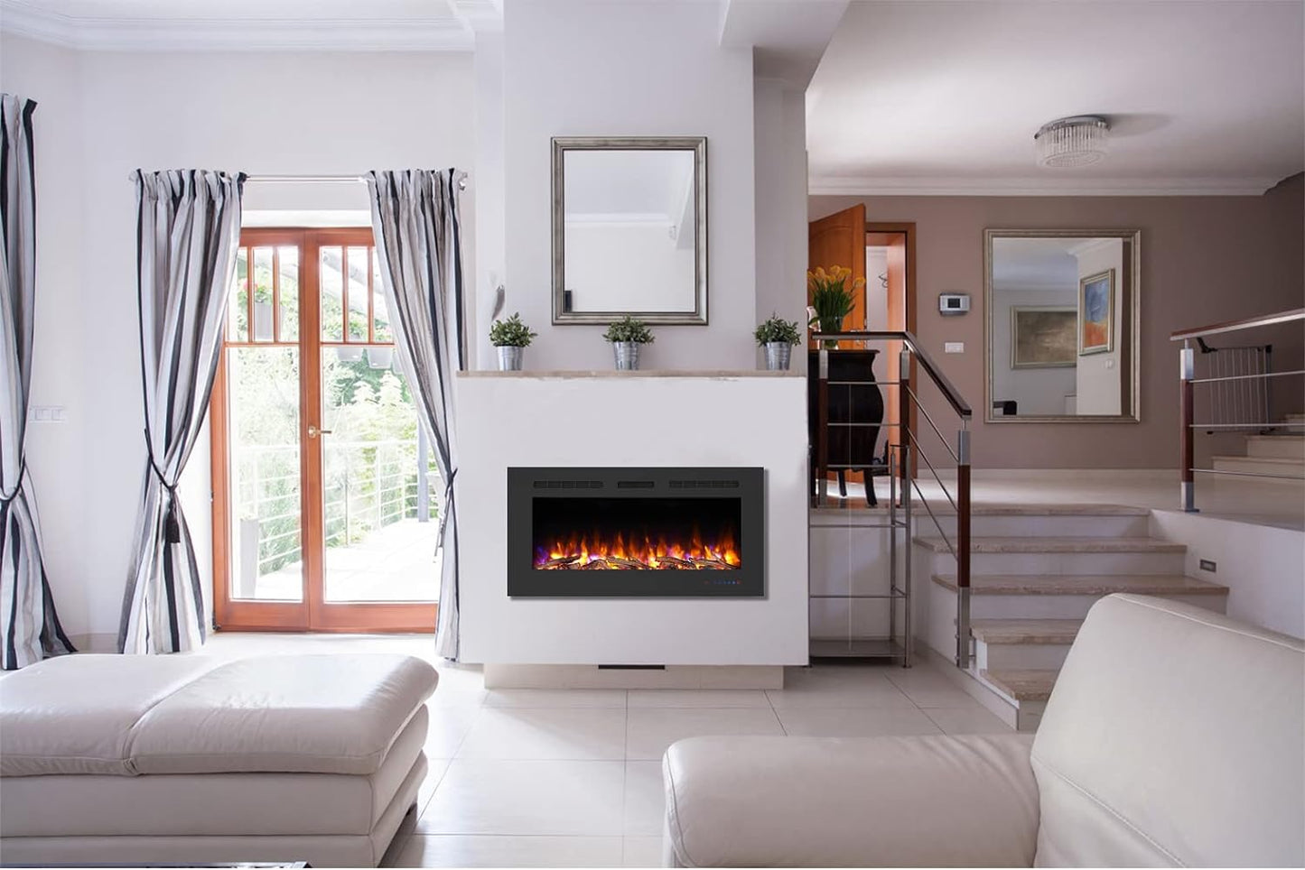 Compacte en betaalbare elektrische wandhaard voor de woonkamer. Mystflame Galaxy.