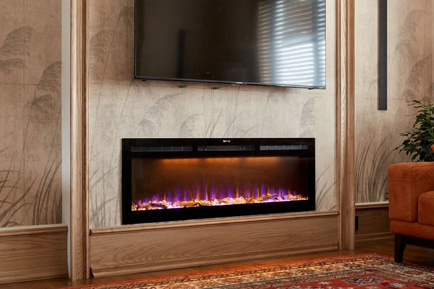 Mystflame Crystal 60 Wi-Fi - elektrische wandhaard met verwarming, 1,5 meter lang.