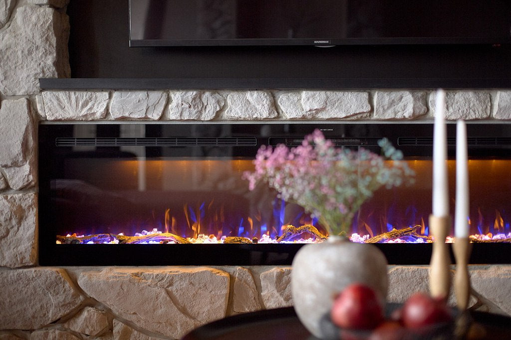 Elektrische haard aan de wand gemonteerd met verwarming Crystal 50 Wi-Fi.