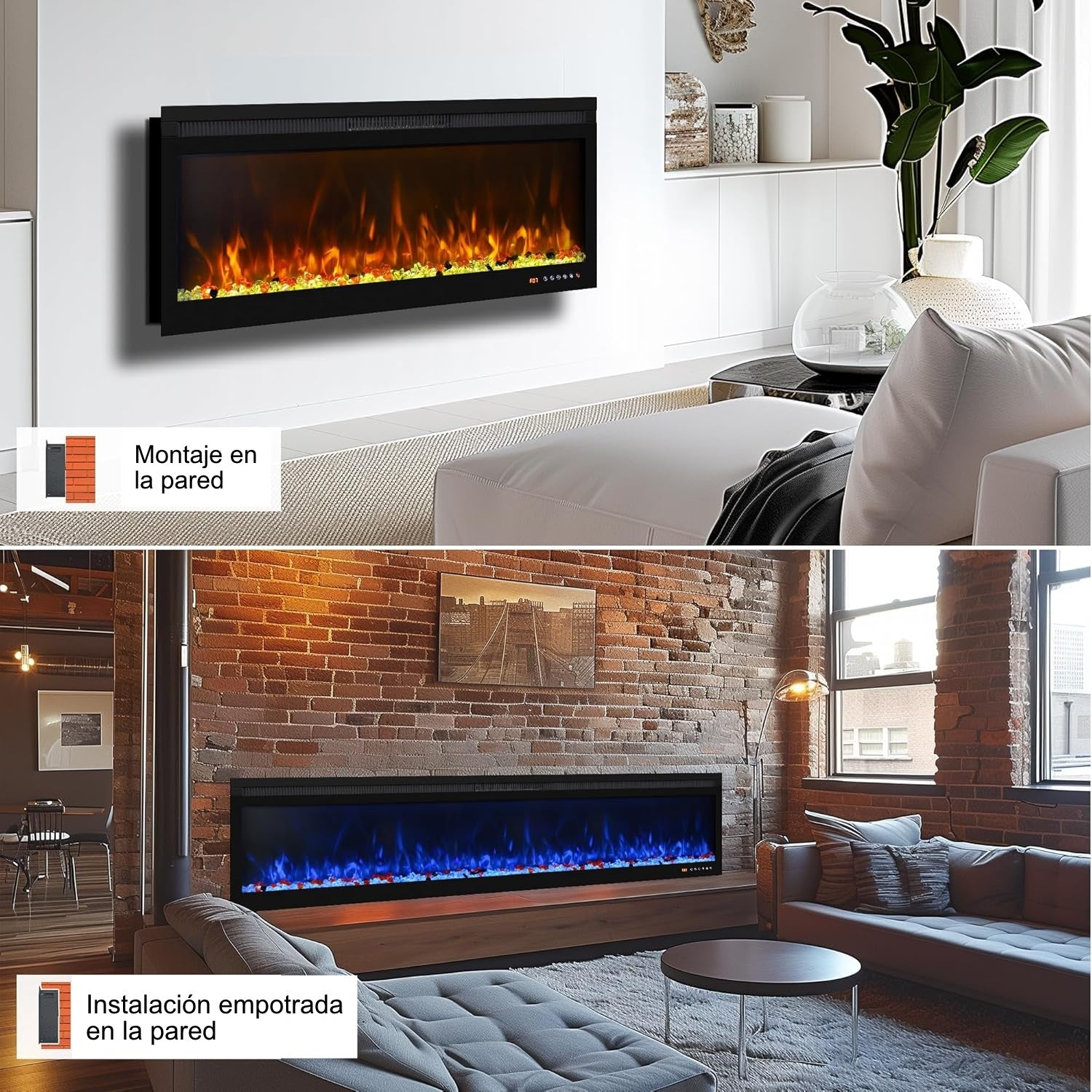 Installatiemogelijkheden van de elektrische haard Mystflame 3D Perla 60.