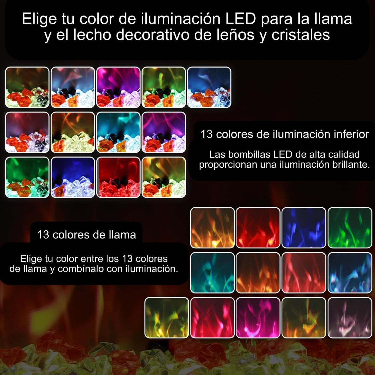 Multicolor vlamfunctie in de elektrische haard Mystflame 3D Perla 60.