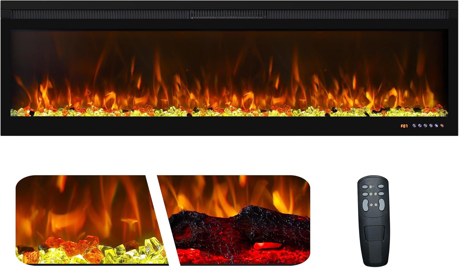Elektrische wandhaard Mystflame 3D Perla 60 met een breedte van 1,5 meter.