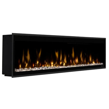 Elektrische haard Dimplex Ignite Evolve 74 met decoratieve kristallen.