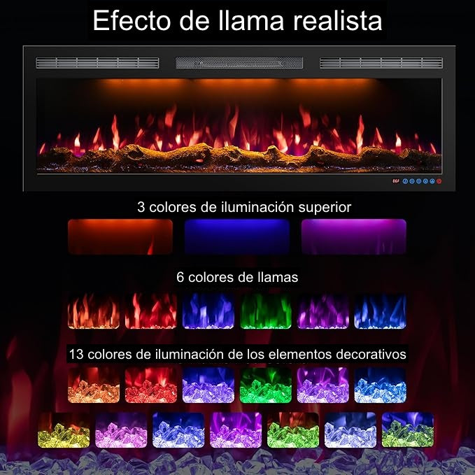 Multicolor verlichting van de elektrische haard Mystflame Crystal 60 PRO Wi-Fi