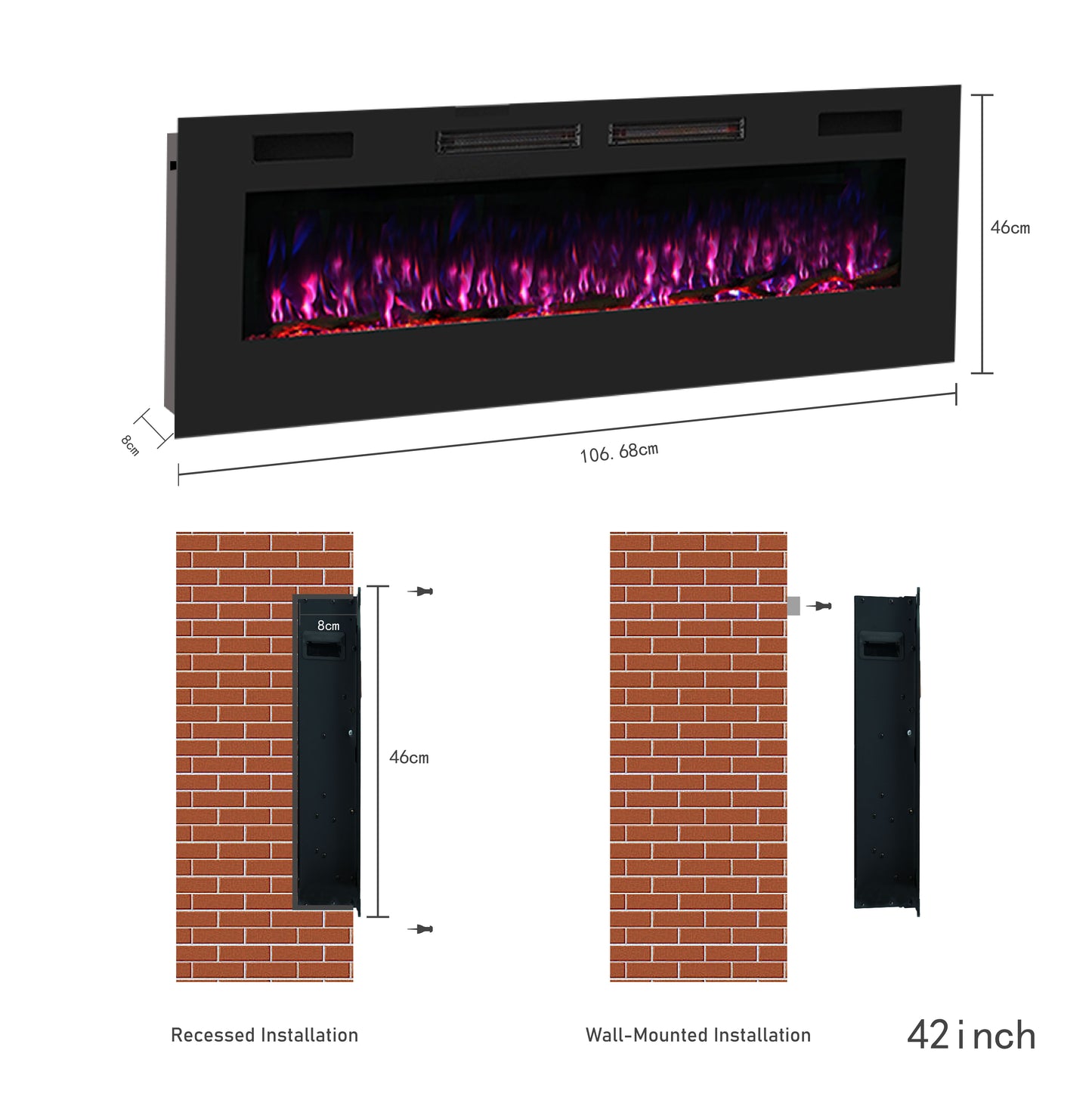 Mystflame Crystal 42 WiFi Elektrische Wandhaard (BxHxD) 1068x460x81 mm