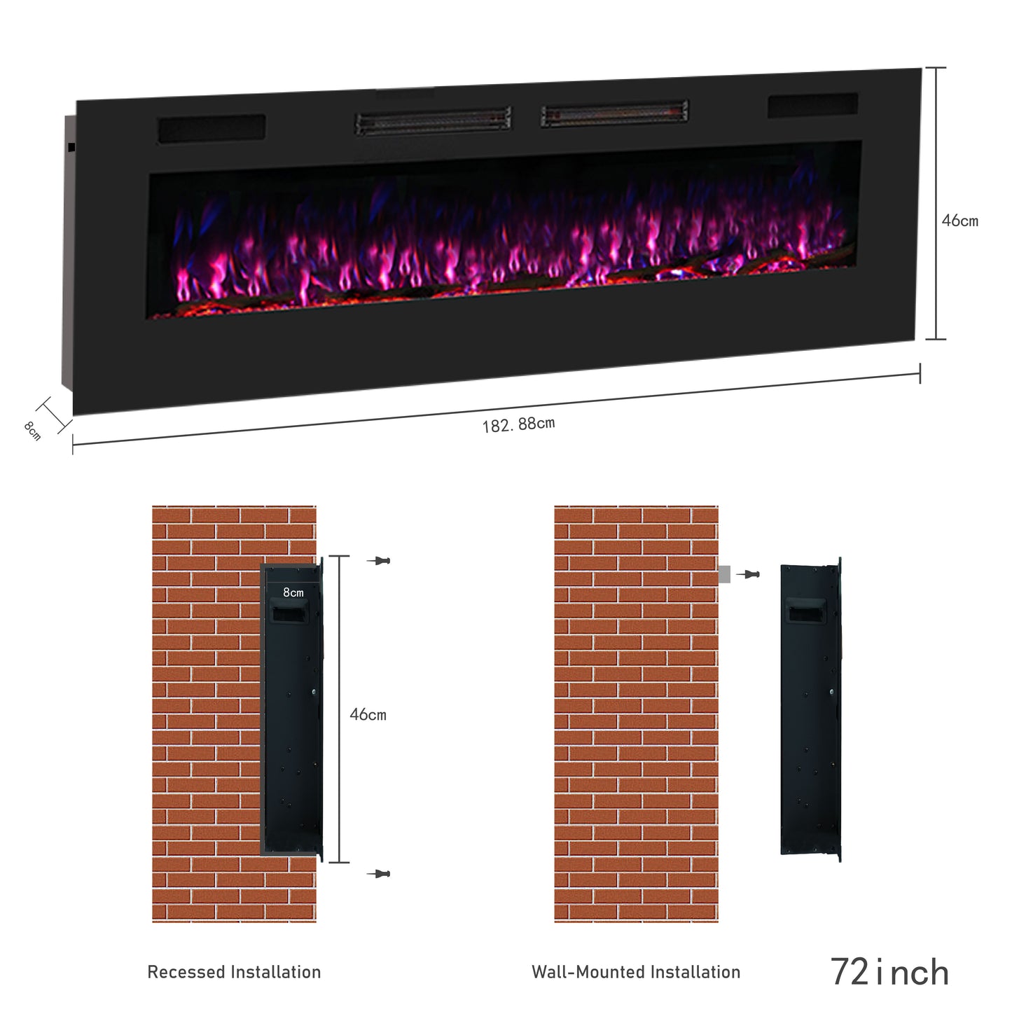 Mystflame Crystal 72 WiFi Elektrische Wandhaard (BxHxD) 1829x460x81 mm