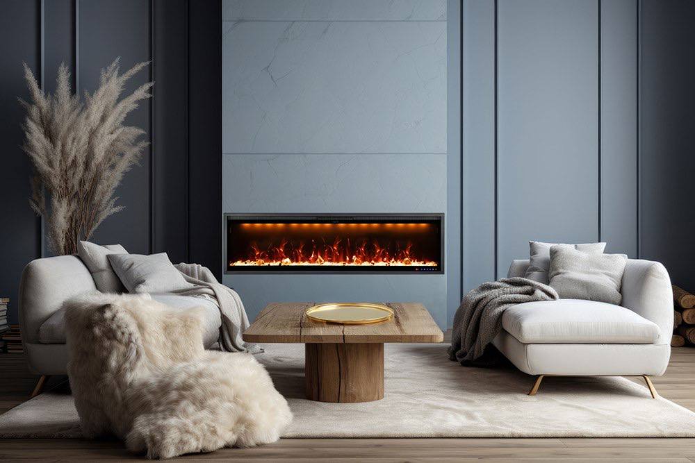 Elektrische haard Mystflame Crystal 60 Wi-Fi ingebouwd in de wand.