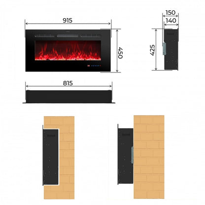 Afmetingen van de elektrische haard Mystflame Galaxy 36