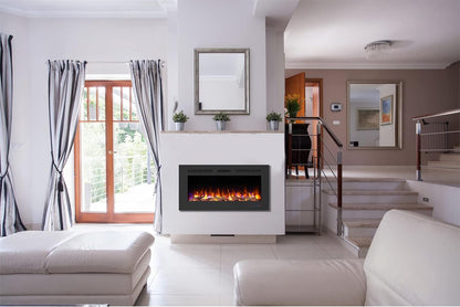 Compacte en betaalbare elektrische wandhaard voor de woonkamer. Mystflame Galaxy.
