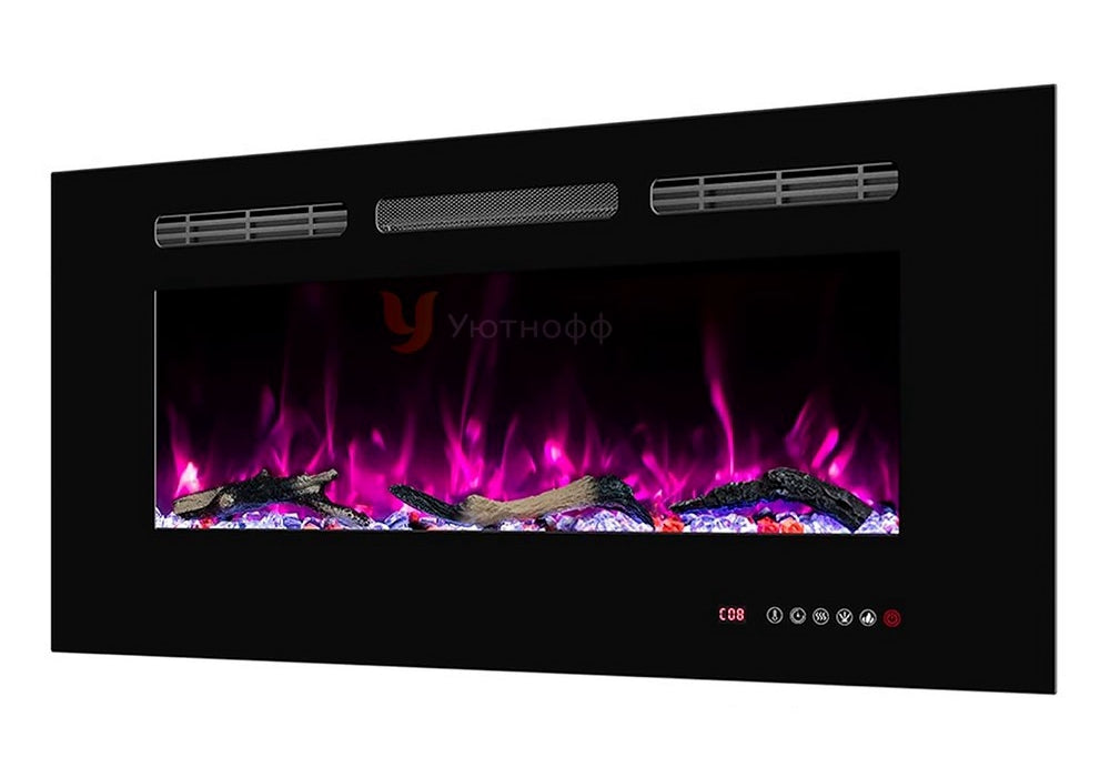 Elektrische wandhaard Mystflame Galaxy 36 met decoratieve houtblokken en geluidseffect van knetterend hout.