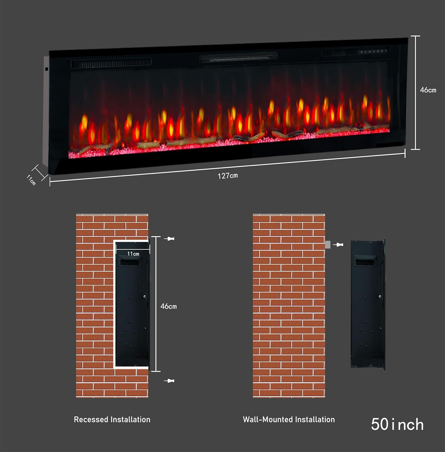 Weka Fireplace E50 Elektrische Wandhaard (BxHxD) 1270x460x113 mm