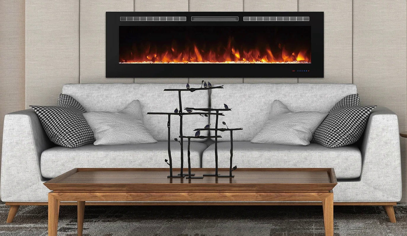 Grote elektrische wandhaard Mystflame Galaxy 84 in het interieur van de kamer