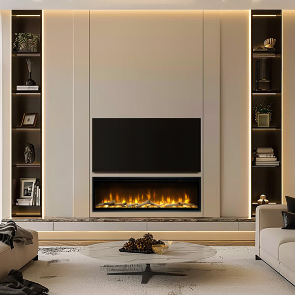 Dimplex Ignite Evolve 50 ingebouwd om onder de televisie te plaatsen