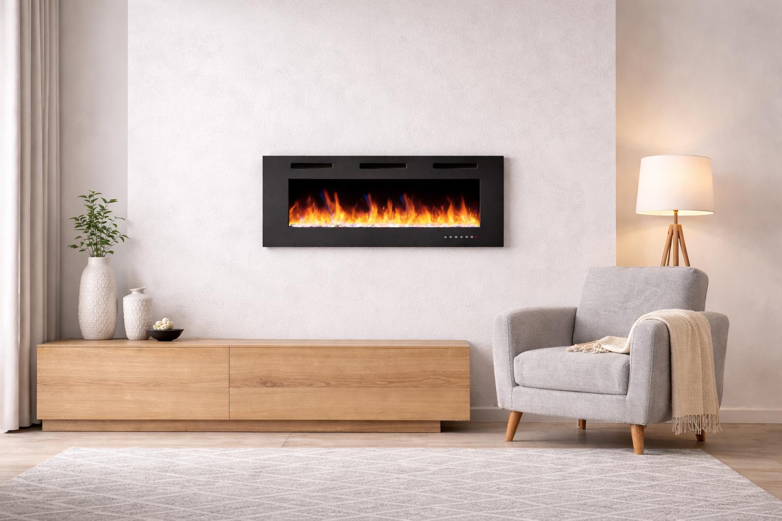 Goedkope elektrische haard Mystflame Crystal 42 New WiFi EF42BR in het interieur