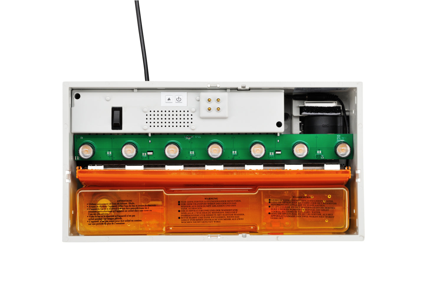Constructie van de elektrische stoomhaard Dimplex Cassette 400 LED Opti-Myst