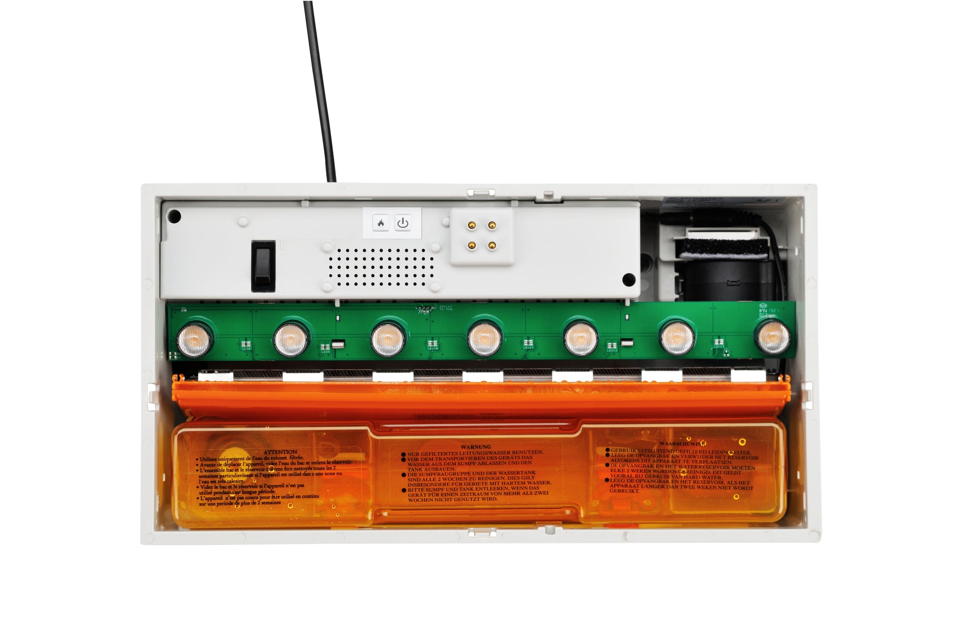 Constructie van de elektrische stoomhaard Dimplex Cassette 400 LED Opti-Myst