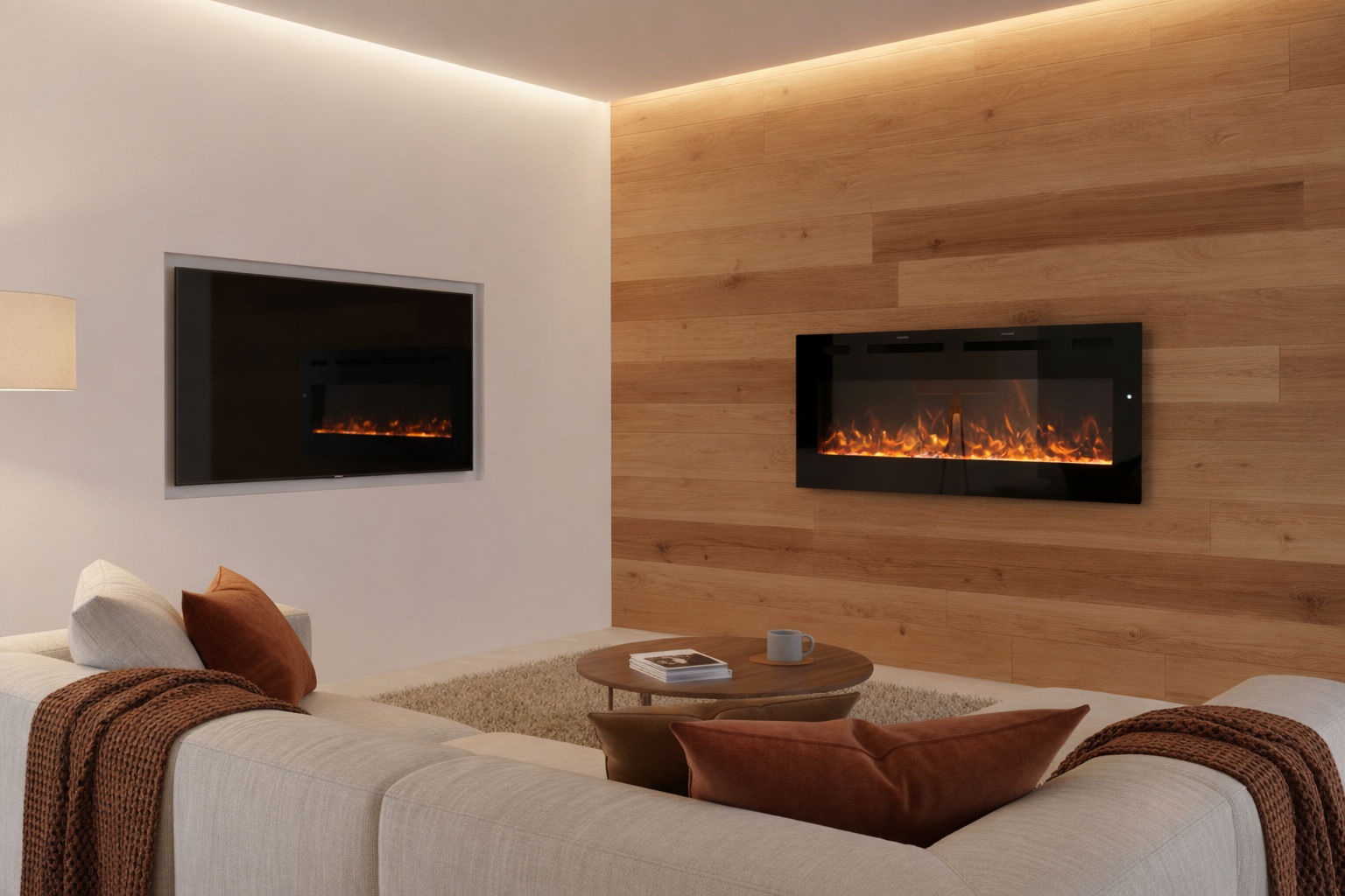 Goedkope elektrische wandhaard Mystflame Crystal 42 New WiFi in het interieur