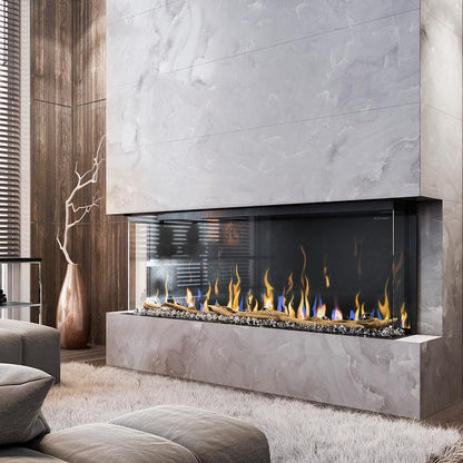 Driezijdige elektrische haard Dimplex Ignite Bold 60 met een lengte van 1,5 meter.