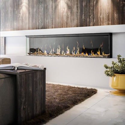 Panoramische elektrische haard Dimplex Ignite Bold 74, tot 2 meter breed, in het interieur.