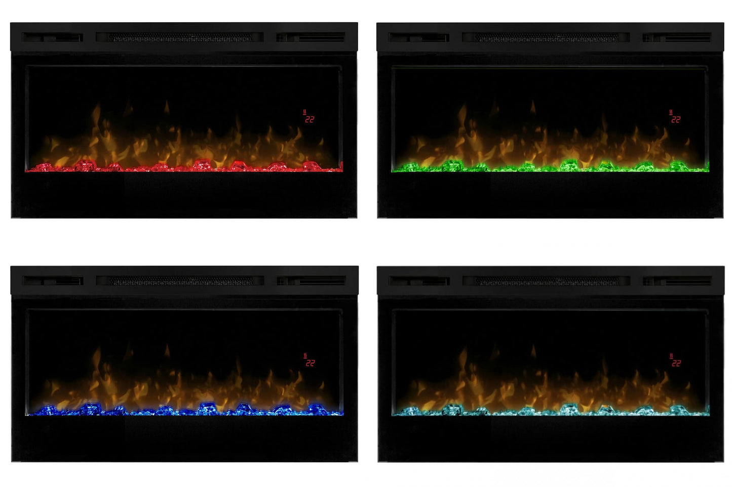 Multicolor verlichting van de decoratieve kristallen in de elektrische haard Dimplex Optiflame Prism 34