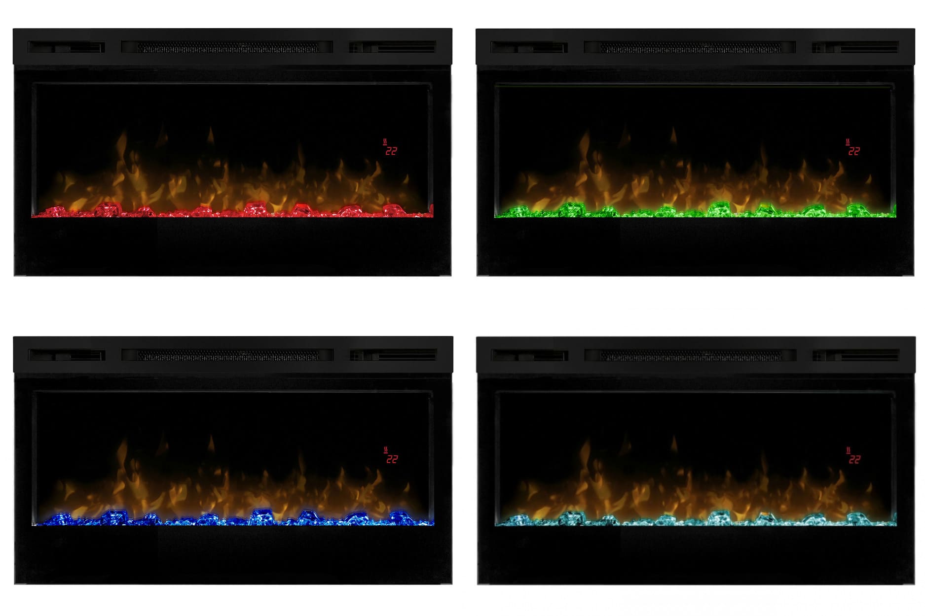 Multicolor verlichting van de decoratieve kristallen in de elektrische haard Dimplex Optiflame Prism 34