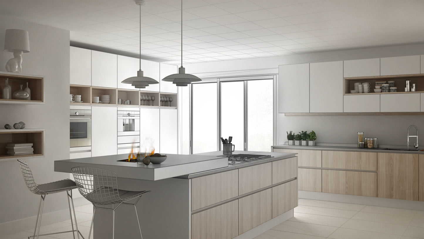 Dimplex Cassette 400 LED inbouw elektrische haard in het interieur van de keuken