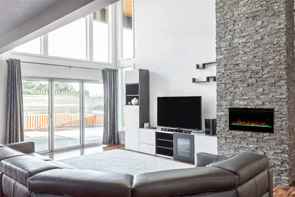 Kleine lineaire elektrische haard Dimplex Optiflame Prism 34 BLF3451 in het interieur