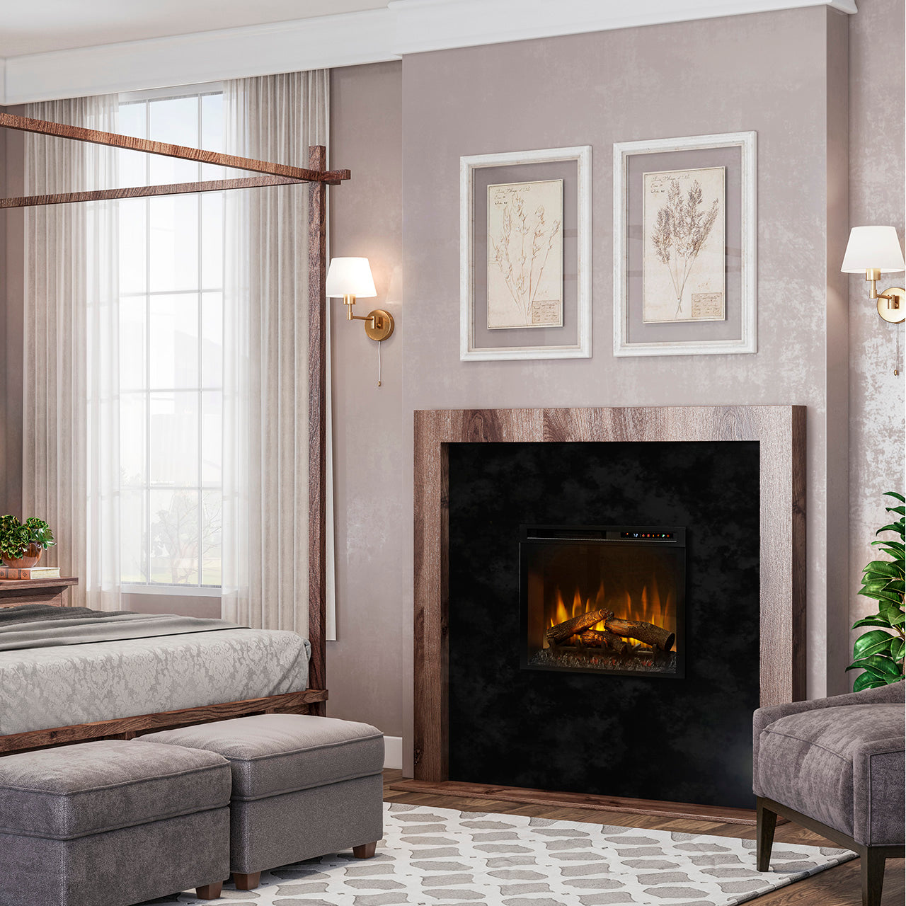 Realistische elektrische haard met klassiek design Dimplex Firebox XHD28 in de woonkamer