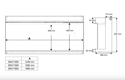 Afmetingen van de elektrische haard Dimplex Ignite Bold 74