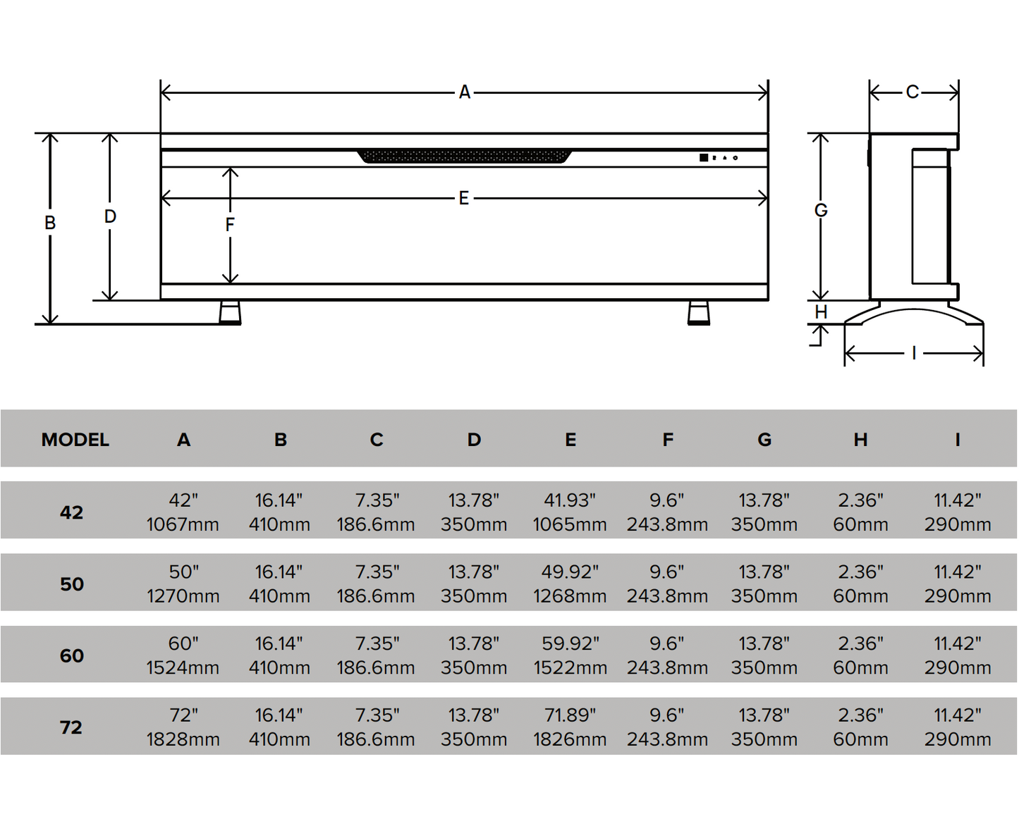 Mystflame Panorama 3S 72 WiFi Elektrische 3-zijdige haard (B×H×D) 1828×350×187 mm