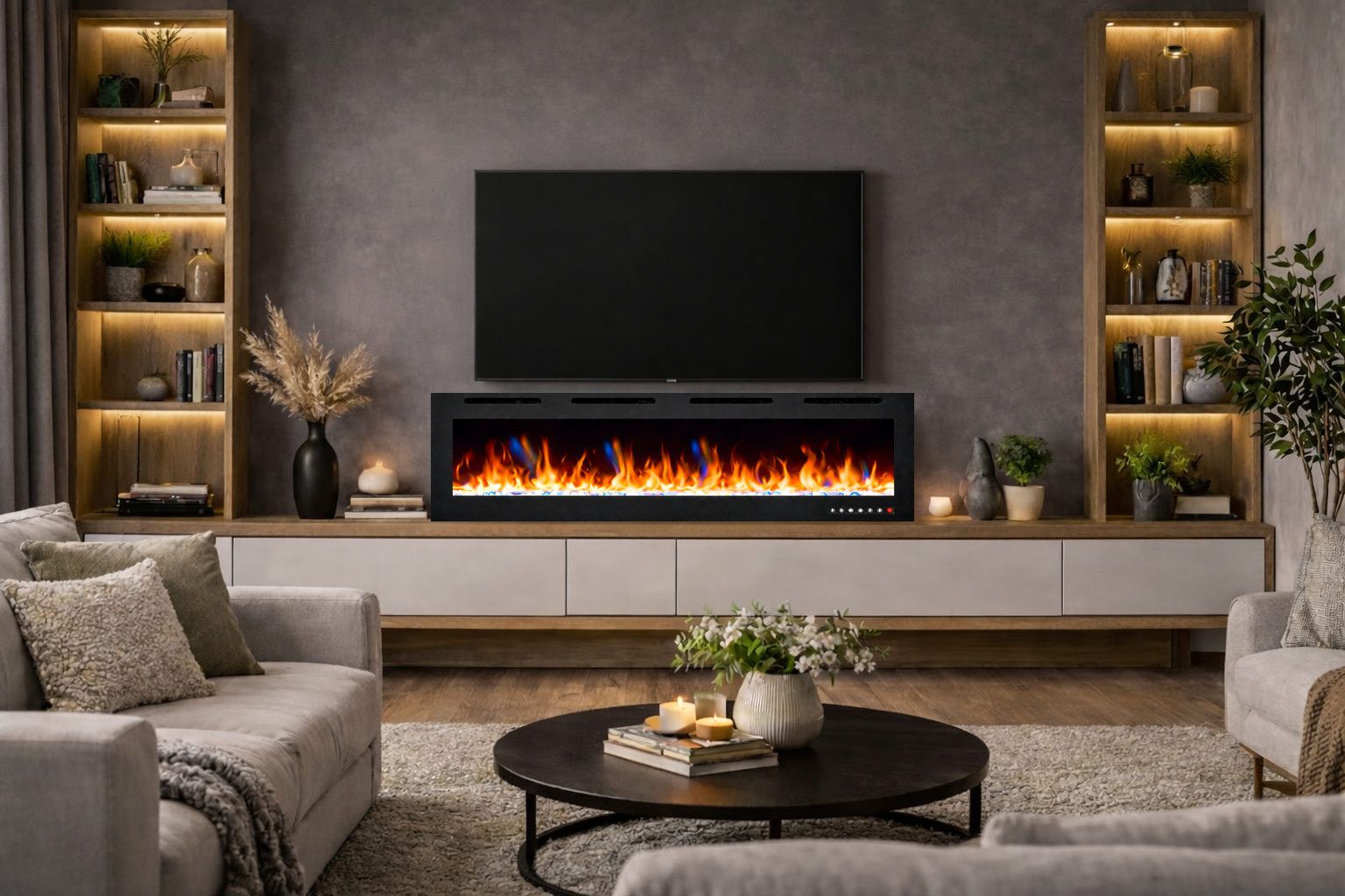 Elektrische haard Mystflame Crystal 72 New WiFi in een modern interieur