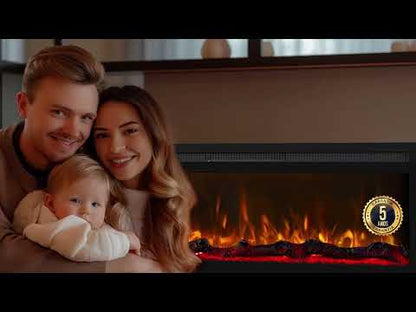 Reseña en video de la chimenea eléctrica Mystflame 3D La Perla. Una chimenea eléctrica decorativa con calefacción, leños y llamas multicolores.