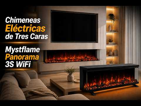 Mystflame Panorama 3S WiFi chimenea eléctrica de tres caras con llama realista y precio asequible