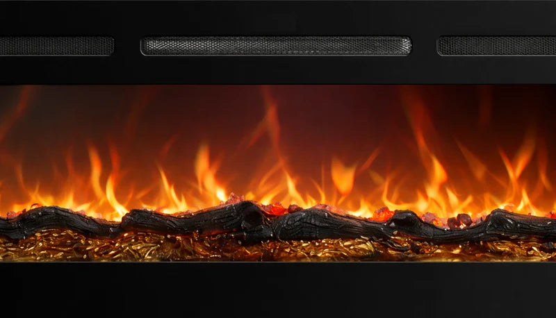 Realistische vlamweergave en gloei-effect in de Mystflame Galaxy PRO New WiFi elektrische haarden.